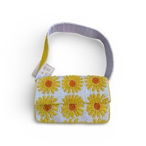 Sunflower Beaded Shoulder Bag - Yellow and White